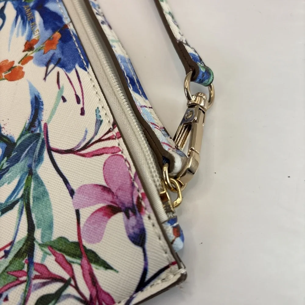 Anne Klein Colorful Watercolor Floral Wristlet Purse Bag Gold Hardware 10.5x7.5